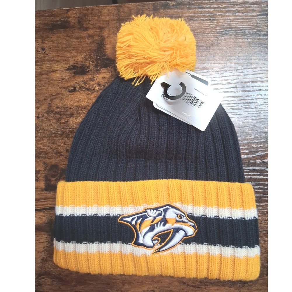 Fan Favorite Nashville Predators NHL Beanie Navy Gold Knit Pom Hat H-MCRVS30ACE